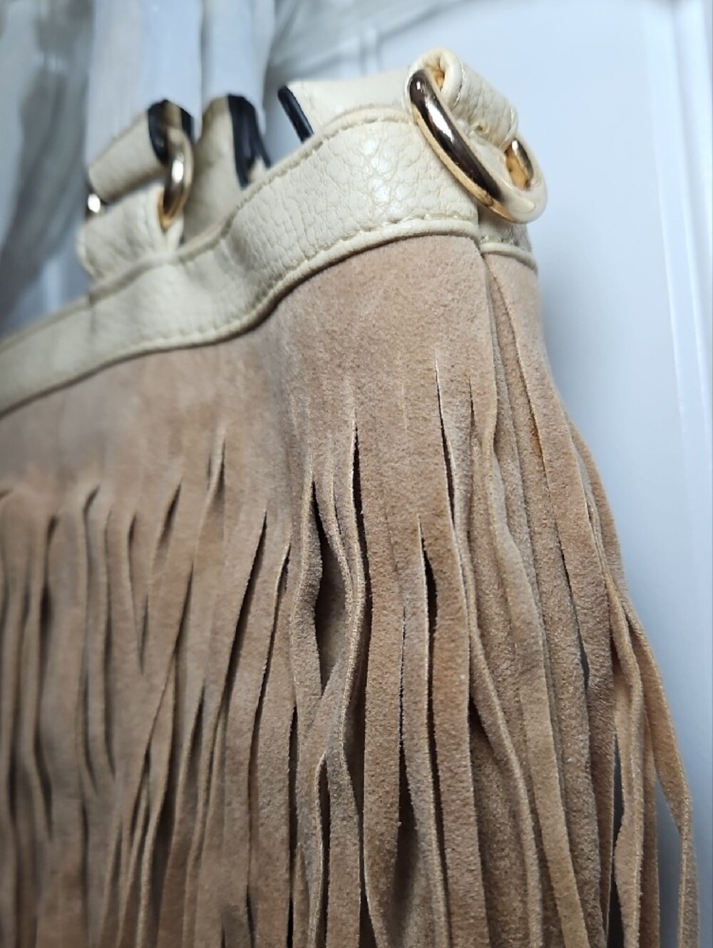 Heritage West Fringe Western Tote Bag in Tan and Cream New Crossbody - Picture 4 of 8